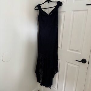 Vintage Floral Lace High-Low NAVY Cocktail Dress